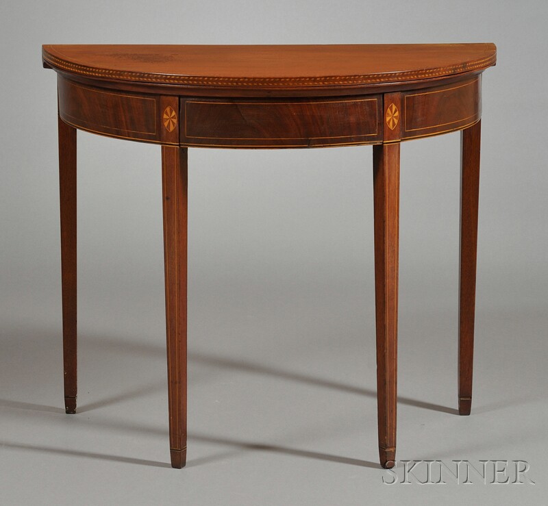 Appraisal: Federal Inlaid Mahogany Demilune Card Table possibly Charlestown Massachusetts c