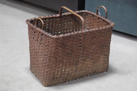 Appraisal: LARGE TRIPLE HANDLED GATHERING BASKET Splint woven rectangular basket of