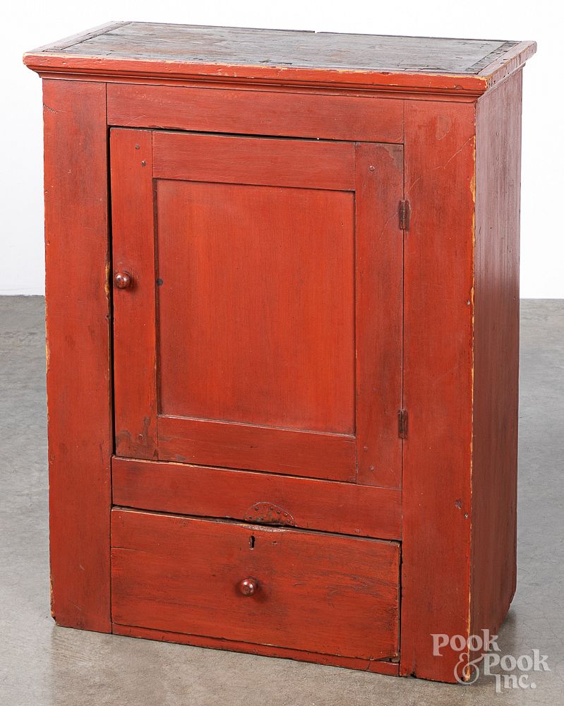 Appraisal: Painted pine hanging cupboard th c Painted pine hanging cupboard