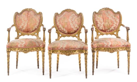 Appraisal: Sale Lot A Set of Three Venetian Giltwood Armchairs th