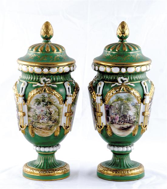 Appraisal: Pair Sevres porcelain covered urns fruit finial and domed cover