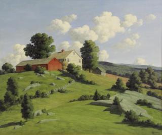 Appraisal: BRUESTLE Bertram Oil on Canvas Farm House on a Hill