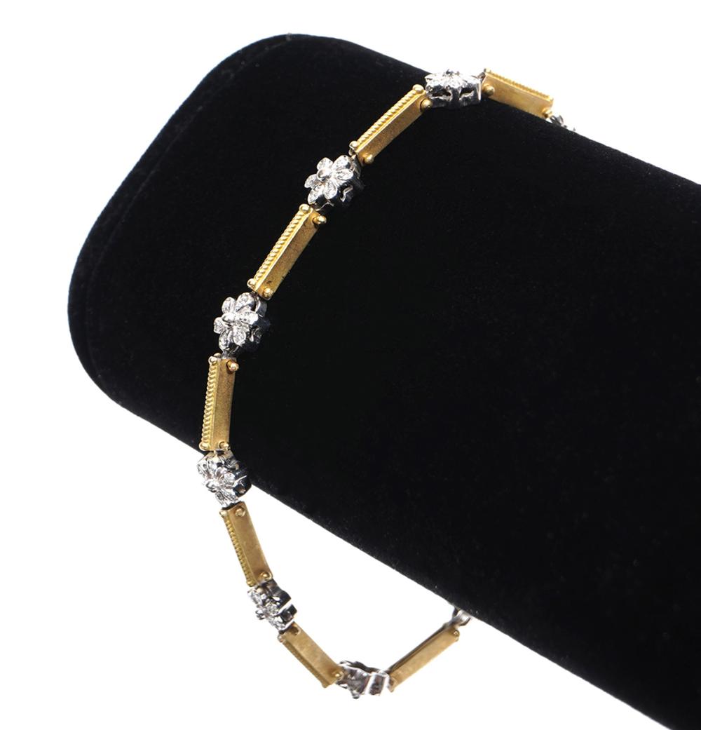 Appraisal: K TWO TONE DIAMOND FLORAL FLEXIBLE BRACELET K WG YG