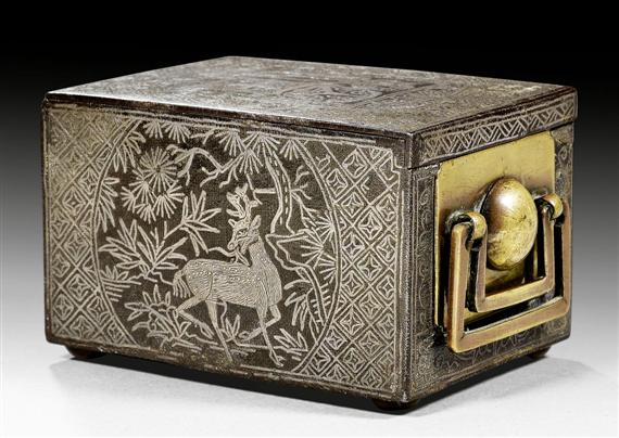 Appraisal: A SILVER INLAID IRON BOX WITH SLIDING COVER Korea th