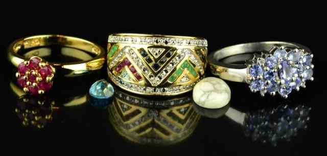 Appraisal: K Gold Sterling Silver Rings Free StonesTo include an K