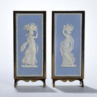 Appraisal: Pair of Wedgwood Solid Light Blue Jasper-mounted Brass Table Screens