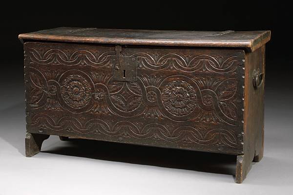 Appraisal: An English Baroque oak coffer mid th century The rectangular