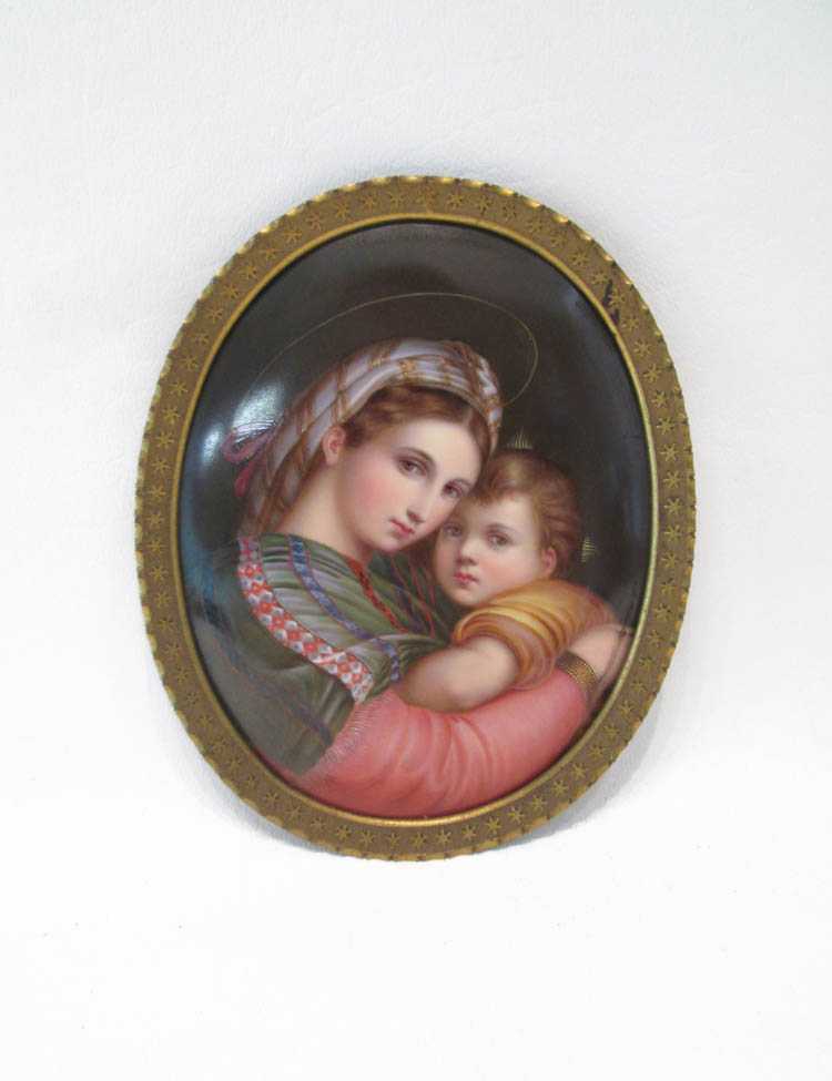 Appraisal: OIL ON MEISSEN PORCELAIN oval format depicting a Madonna and