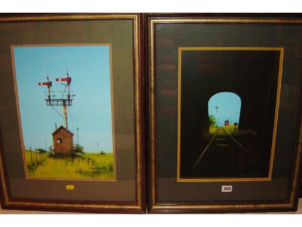 Appraisal: A pair of acrylic paintings by Lawrence Roche of railway