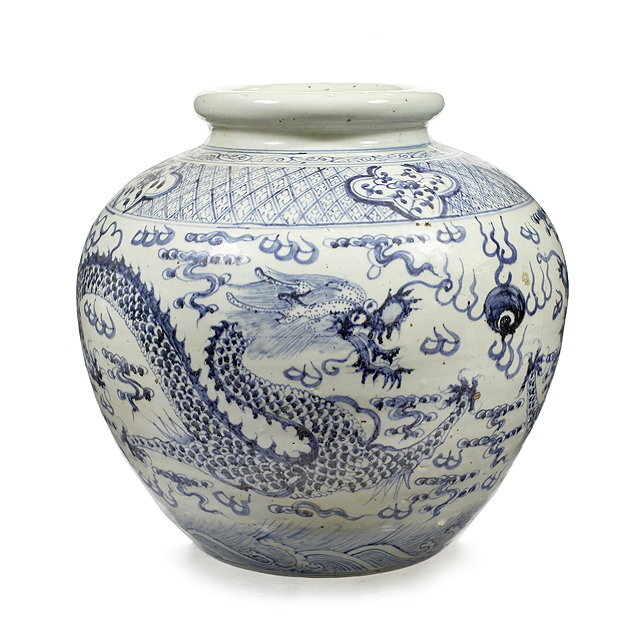 Appraisal: A Vietnamese ovoid large vase th Centurywith blue dragon and