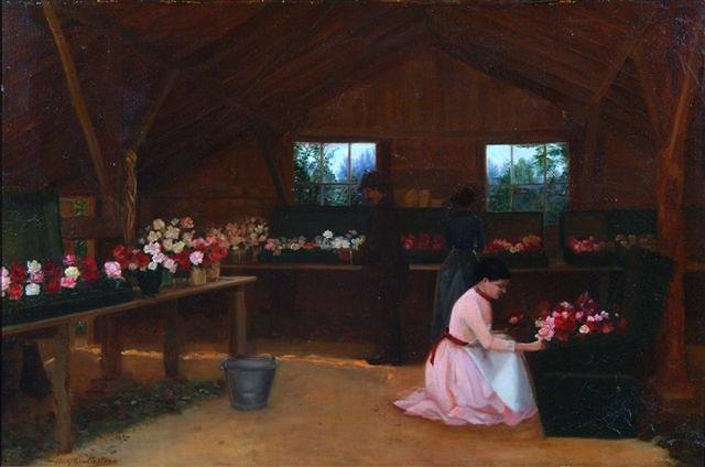 Appraisal: LUCY GIRDLESTONE exh - The Potting Shed signed oils on