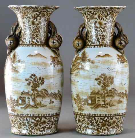 Appraisal: Pr Chinese Porcelain VasesBoth depicting landscape and water scenes with