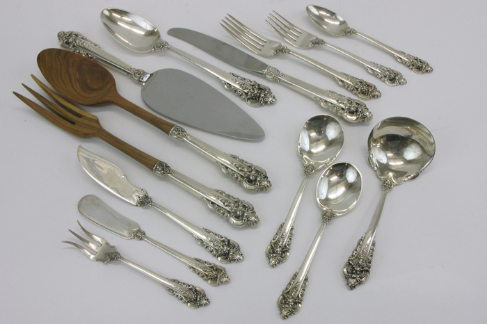 Appraisal: GRAND BAROQUE STERLING SILVER SET PIECES by Wallace dinner knives