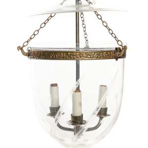 Appraisal: A Brass and Etched Glass Hall Lantern Height inches Property