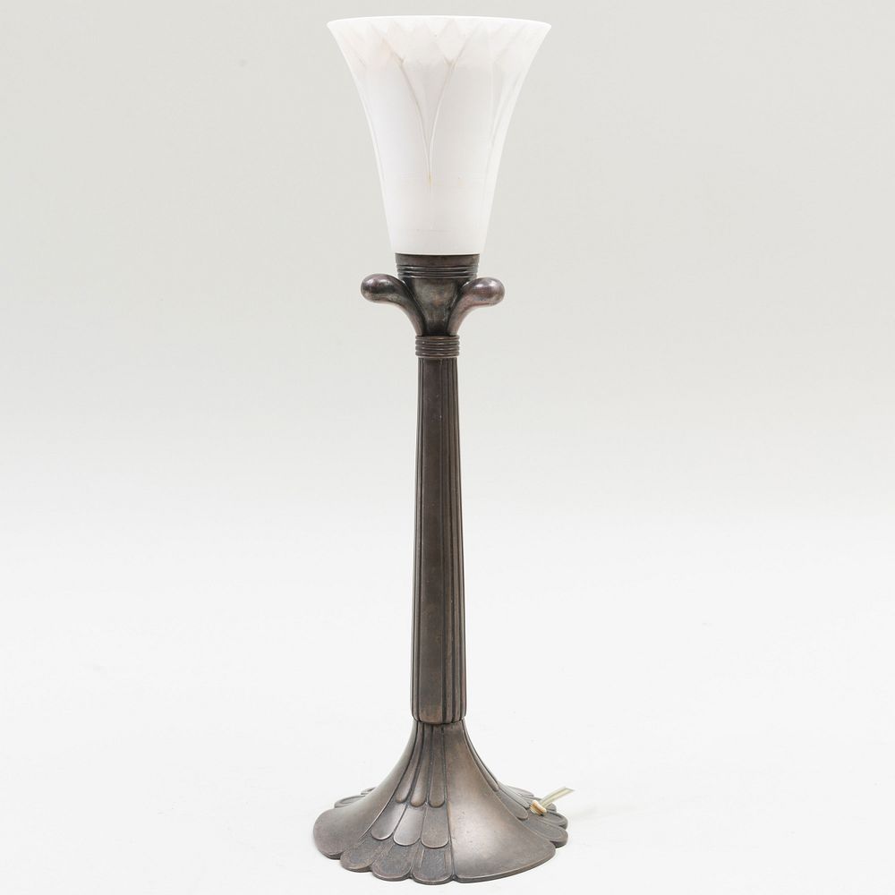 Appraisal: Albert Cheuret Bronze Table Lamp and an Alabaster Shade The