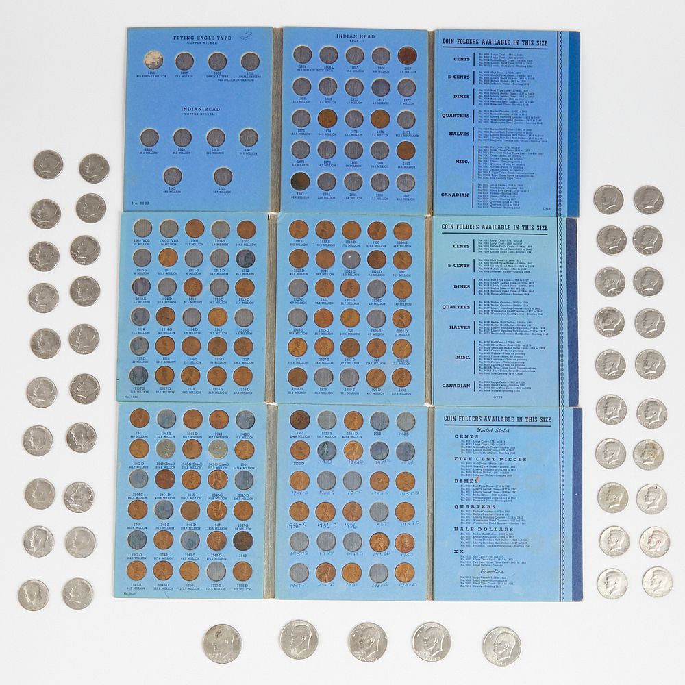 Appraisal: Grp Dollar Half Dollar Coins w Coin Folders Books Group