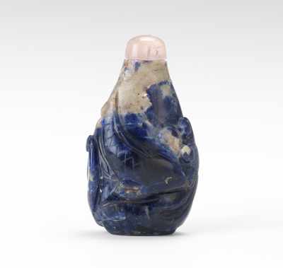 Appraisal: Carved Sodalite Snuff Bottle With Two Fish Tear drop shape