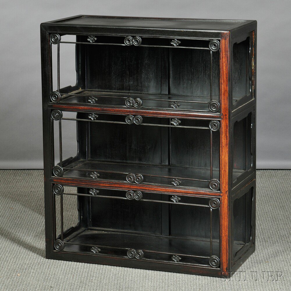 Appraisal: Three-tier Dark Wood Display Shelf China with open front and