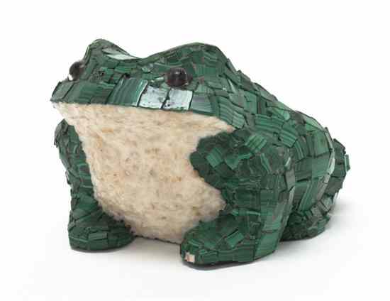 Appraisal: A Malachite Veneered Figure of a Frog in a seated