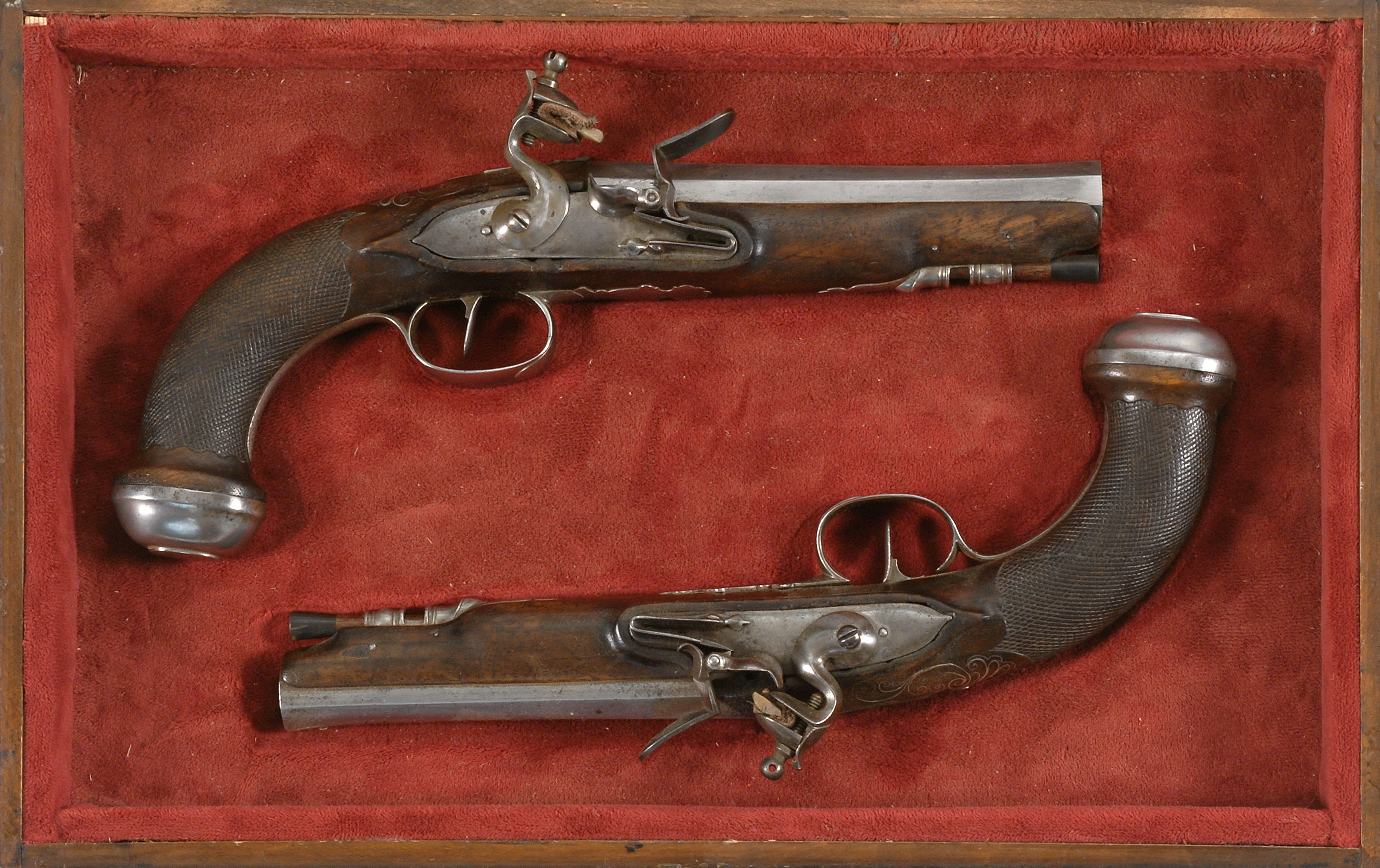 Appraisal: CASED PAIR OF FRENCH FLINTLOCK PISTOLS Early th Century cal