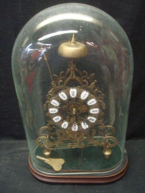 Appraisal: Skeleton Form Clock in Glass Dome From a Long Island