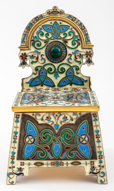 Appraisal: SILVER GILT AND CLOISONNE ENAMEL SALT THRONE Silver gilt and