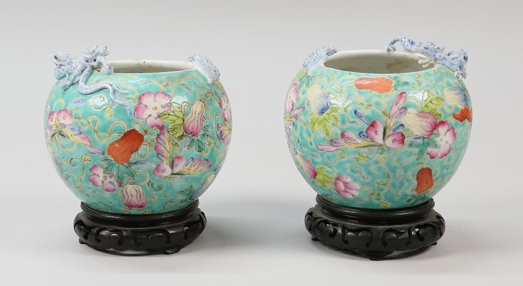 Appraisal: Pair of Chinese porcelain dragon and bat bowls on wooden