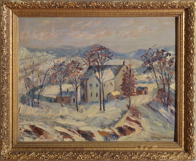 Appraisal: ATTRIBUTED TO EDMUND GREACEN - VILLAGE IN WINTER Oil on