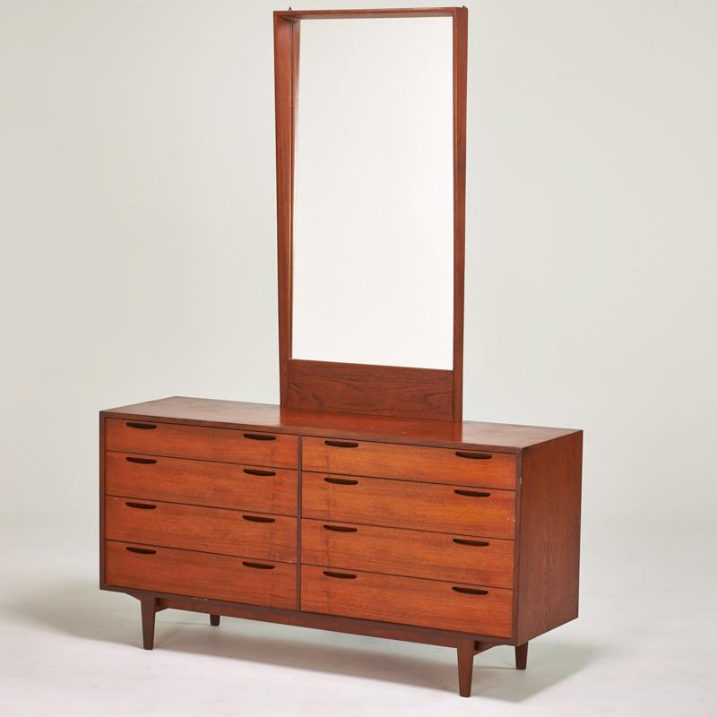 Appraisal: IB KOFOD-LARSEN Attr SELIG Teak dresser and mirror Denmark s