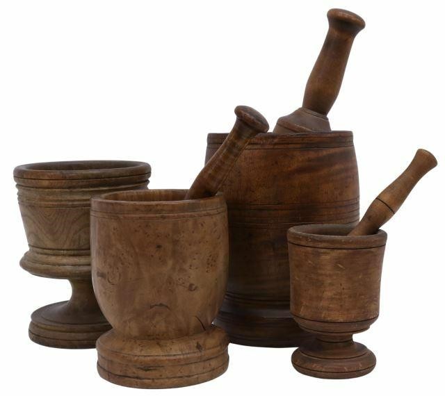 Appraisal: lot of Treenware mortars and pestles th c including burlwood