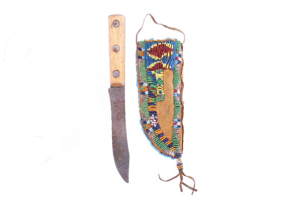 Appraisal: Sioux Fully Beaded Leather Sheath Knife th C The lot