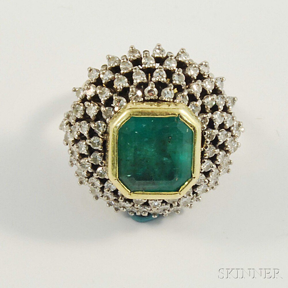 Appraisal: kt Gold Emerald and Diamond Cocktail Ring the octagonal emerald