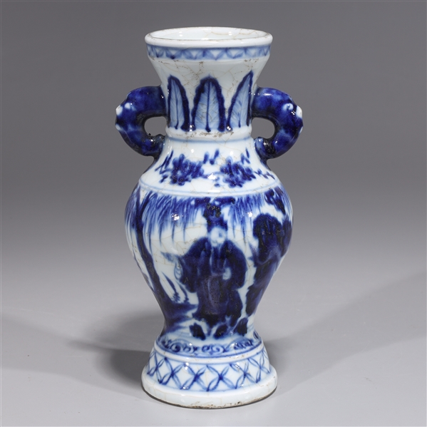 Appraisal: Chinese blue and white porcelain vase with molded handles H