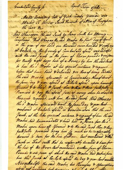 Appraisal: piece Manuscript Document Signed Smith James Cumberland County Pennsylvania April