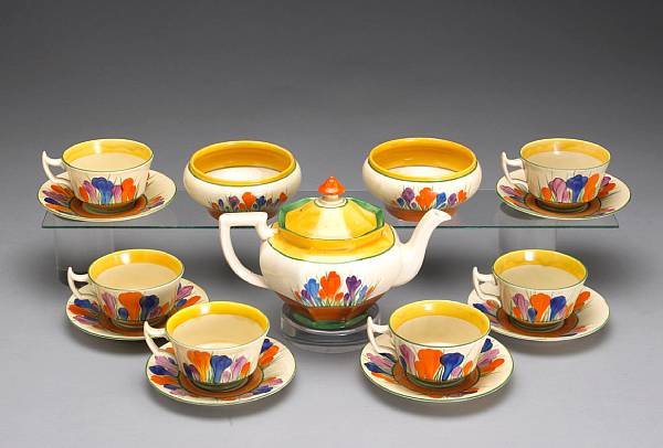 Appraisal: A Clarice Cliff assembled tea set in the 'Crocus' pattern