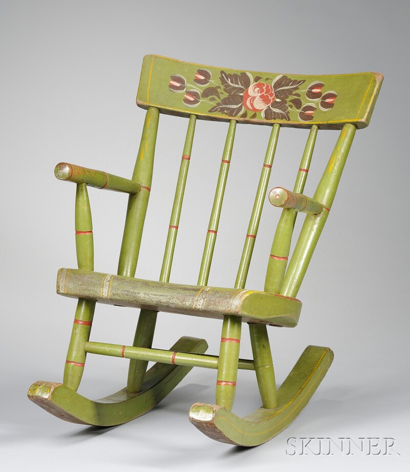 Appraisal: Apple Green-painted Child's Windsor Armed Rocking Chair Pennsylvania c the