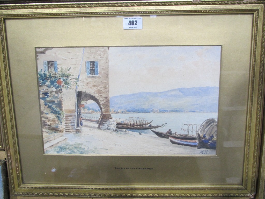 Appraisal: Watercolour 'Ile of the Fishermen' monogrammed MF