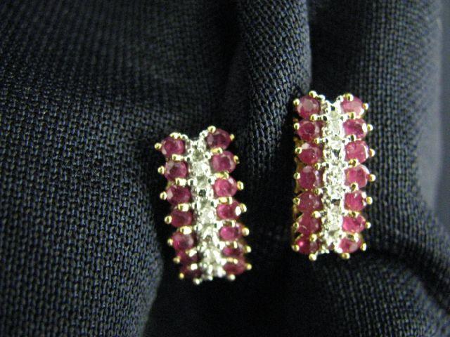 Appraisal: Ruby Diamond Earrings k yellow gold pierced settings