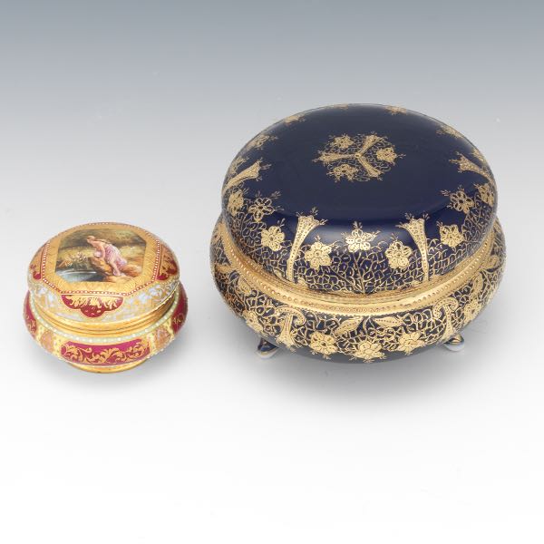 Appraisal: Two German Porcelain Vanity Trinket Lidded Boxes Of bulbous form