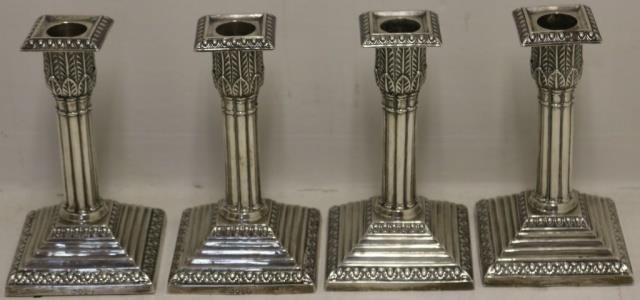 Appraisal: WEIGHTED ENGLISH STERLING SILVER CANDLESTICKS CLASSICAL COLUMNS WITH STEPPED BASES