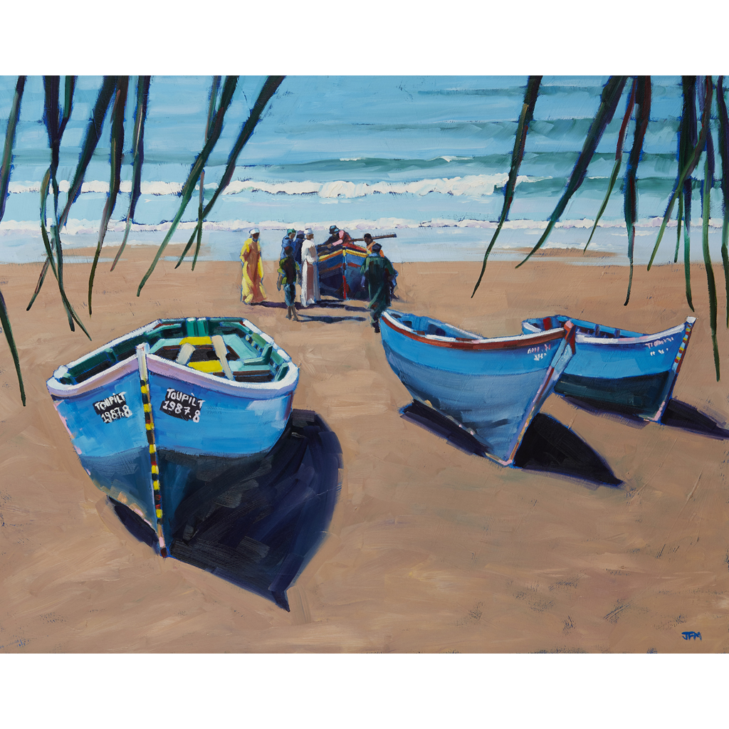 Appraisal: JACQUELINE MACDONALD SCOTTISH CONTEMPORARY BEACHED BOATS AT THE SHORE Signed