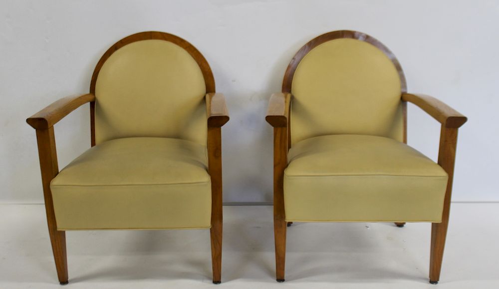 Appraisal: Pair Of Leather Upholstered Art Deco Arm Chairs From a