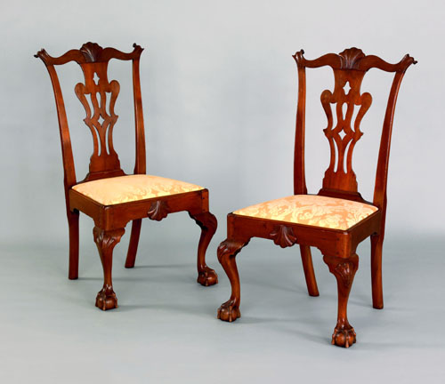 Appraisal: Pair of Philadelphia Chippendale walnut dining chairs ca each with