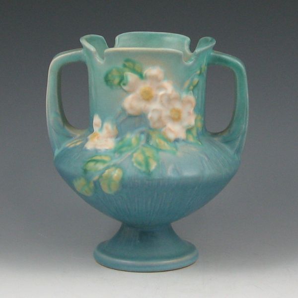 Appraisal: Roseville White Rose handled vase in blue Marked Roseville USA