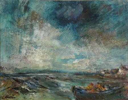 Appraisal: HAMISH LAWRIE SCOTTISH - STORM SCENE WITH TWO FISHERMEN Signed