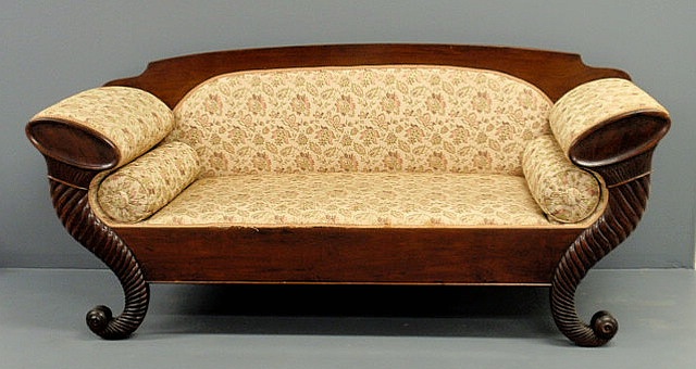 Appraisal: Empire mahogany classical form sofa with cornucopia carved legs and