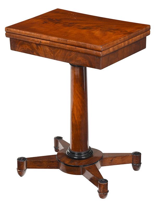 Appraisal: Classical Figured Mahogany Ebonized Pedestal Table British or Continental early