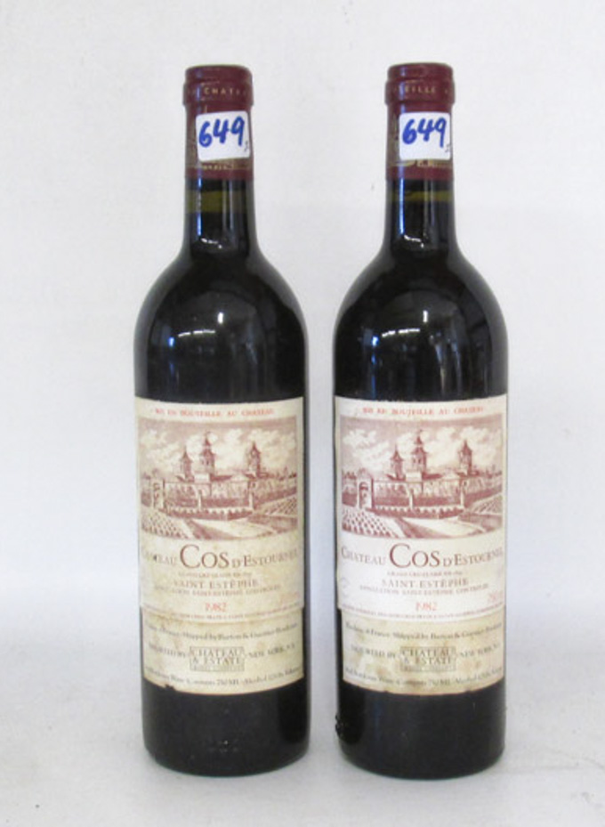 Appraisal: TWO BOTTLES OF VINTAGE FRENCH RED BORDEAUX WINE Chateau Cos