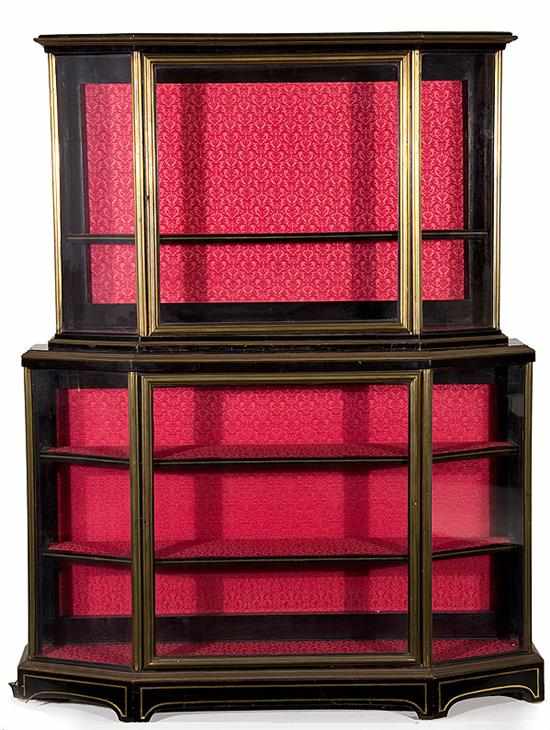 Appraisal: Continental ebonized and brass-mounted vitrine mid th century upper section