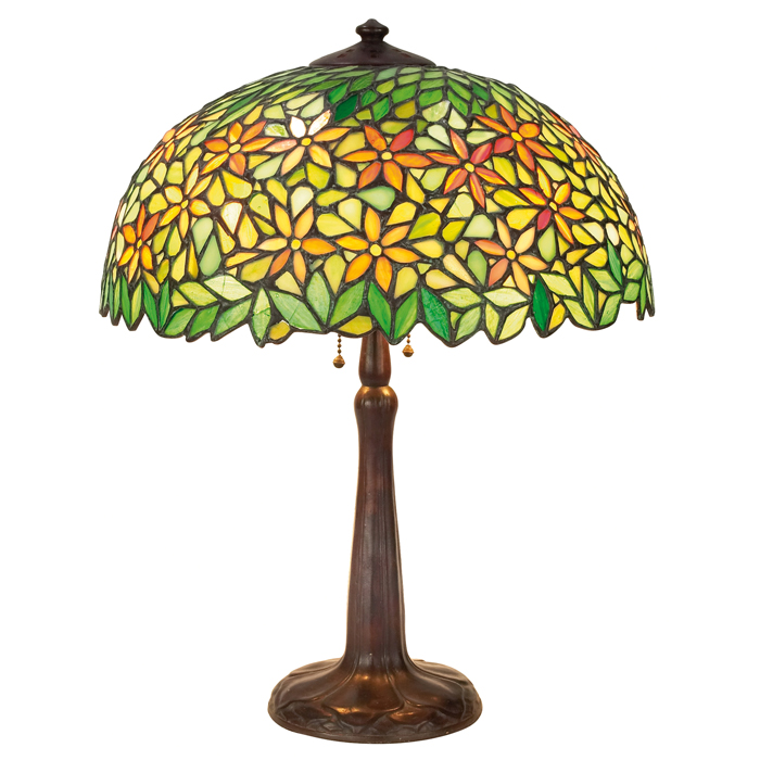 Appraisal: Handel lamp leaded glass shade with red flowers and multicolored